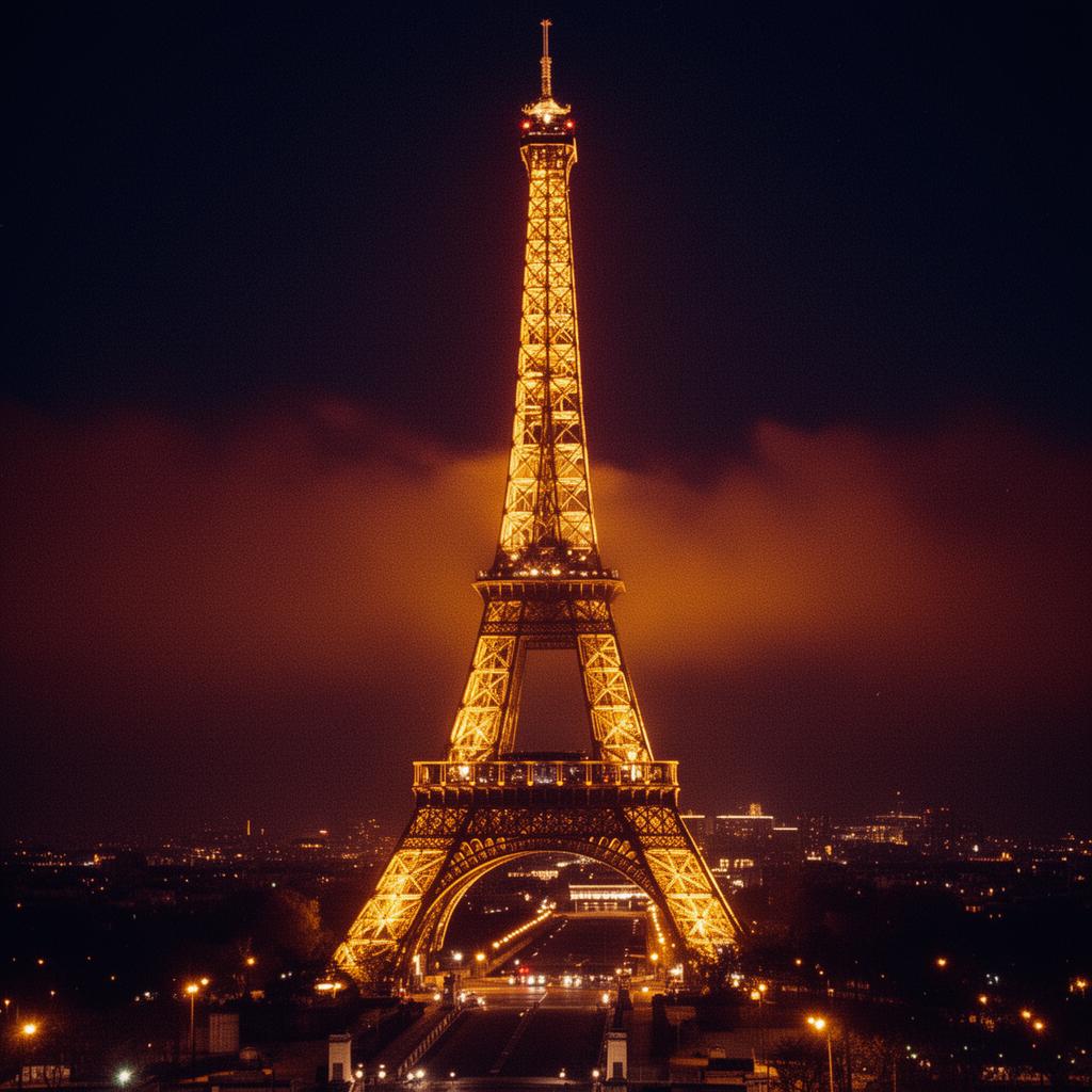 Eiffel Tower glowing at night in Paris